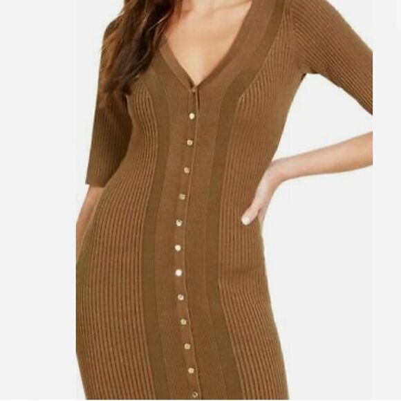 GUESS Seneca Snap Front Ribbed sweater Dress Olive Green size XS - Picture 1 of 13